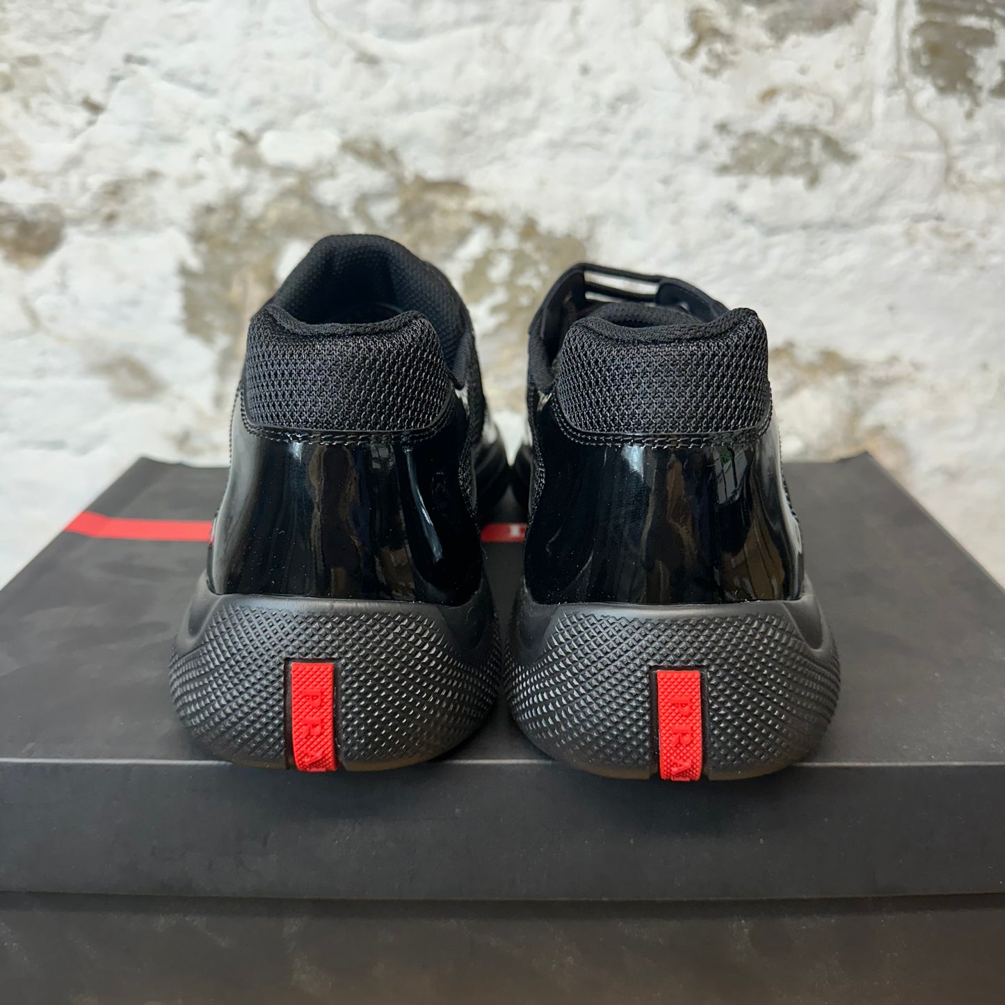 Prada Americas Cup Triple Black Patent Sneaker Sz 10 DS