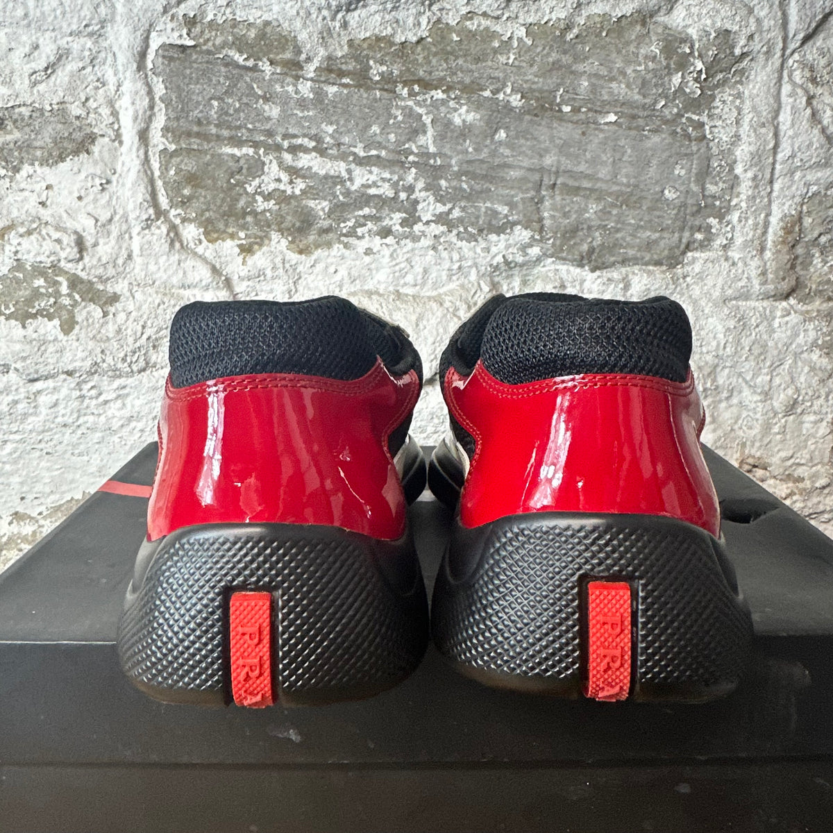 Prada Americas Cup White Red Patent Black Sneaker Sz 10.5