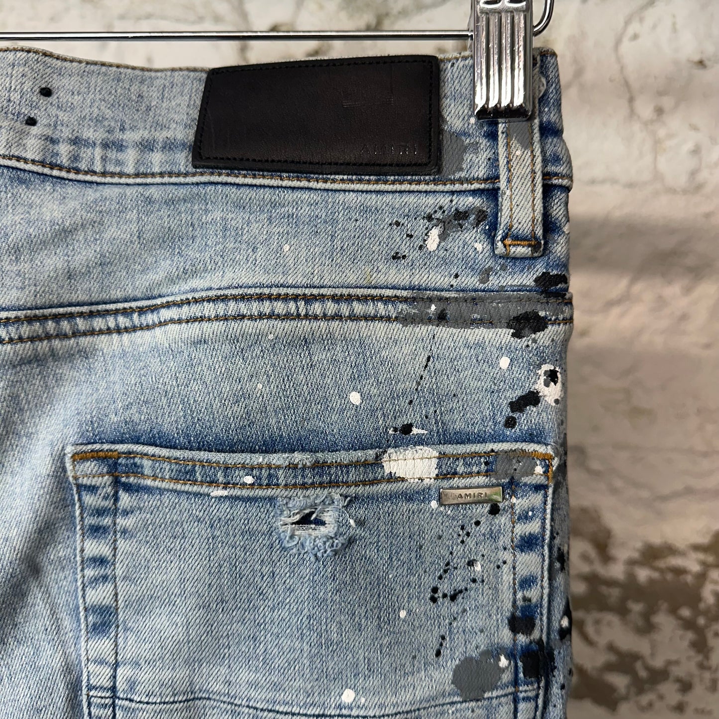 Amiri MX1 Denim Paint Splatter Blue Denim Jeans Sz 30