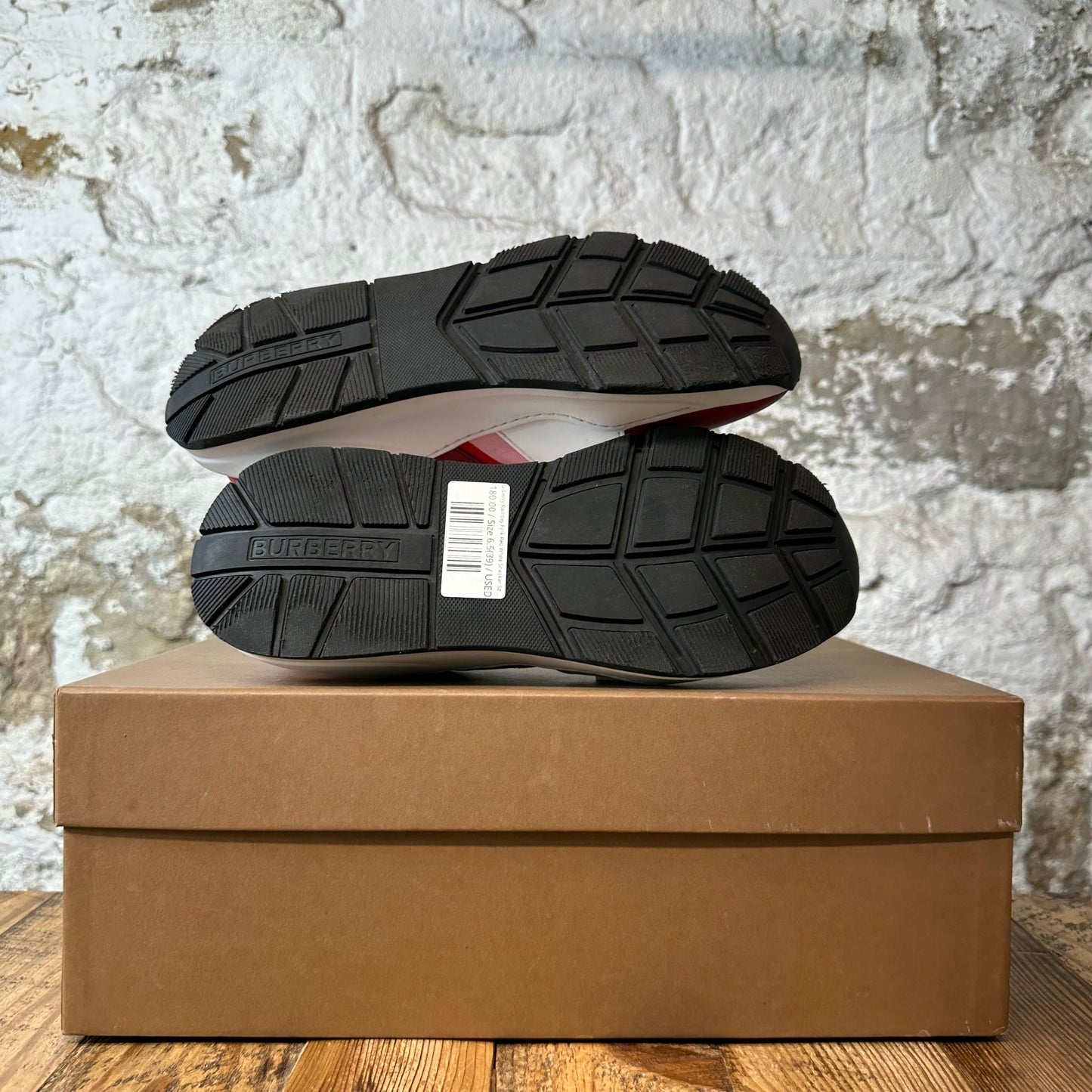 Burberry Ramsey Pink Red White Sneaker Sz 6.5 (39)