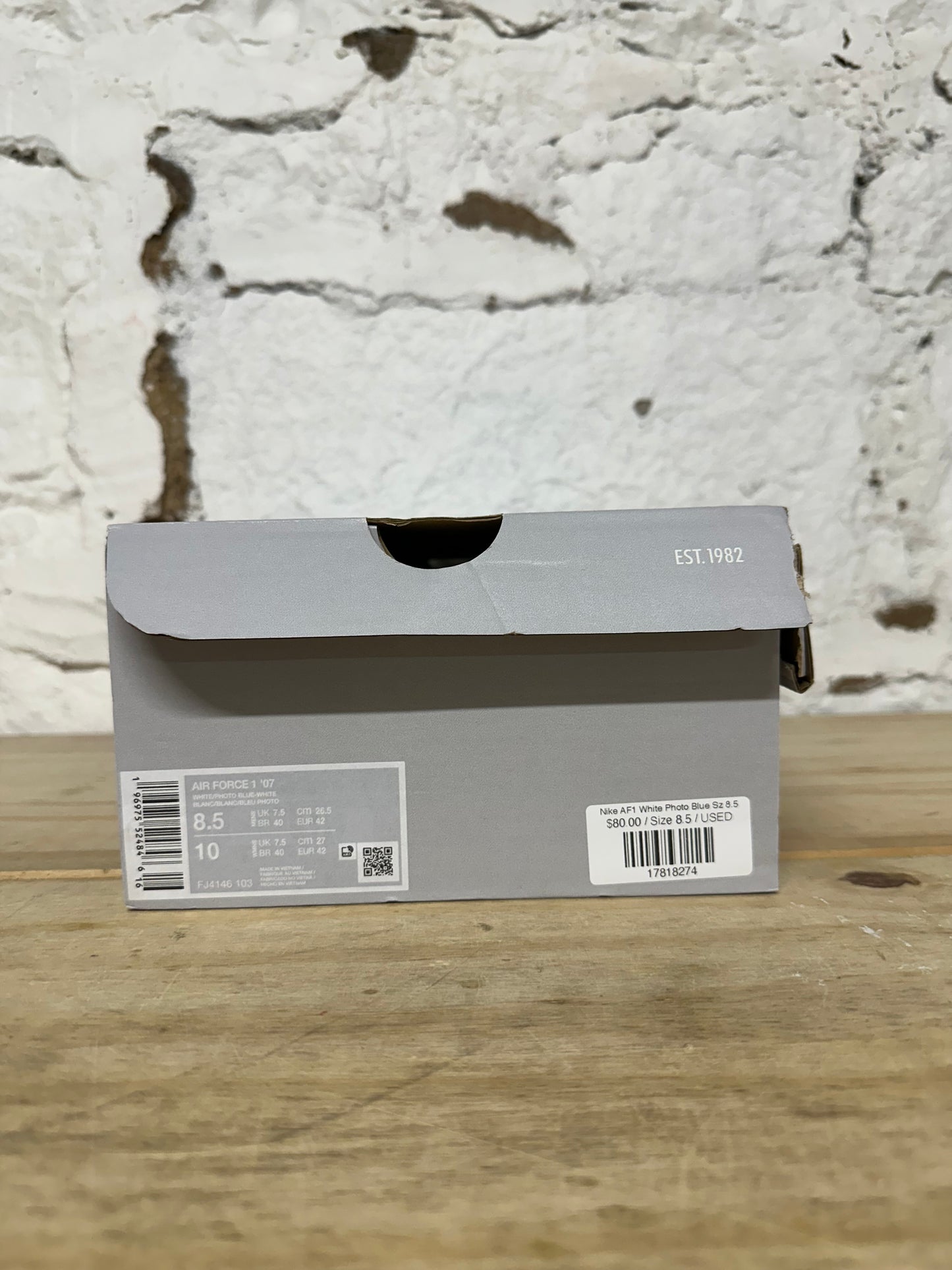 Nike Air Force 1 White Photo Blue Sz 8.5