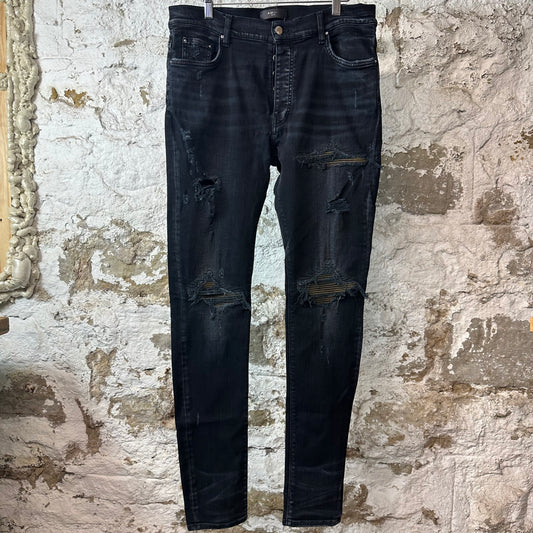 Amiri MX1 Camo Patch Black Denim Jeans Sz 36