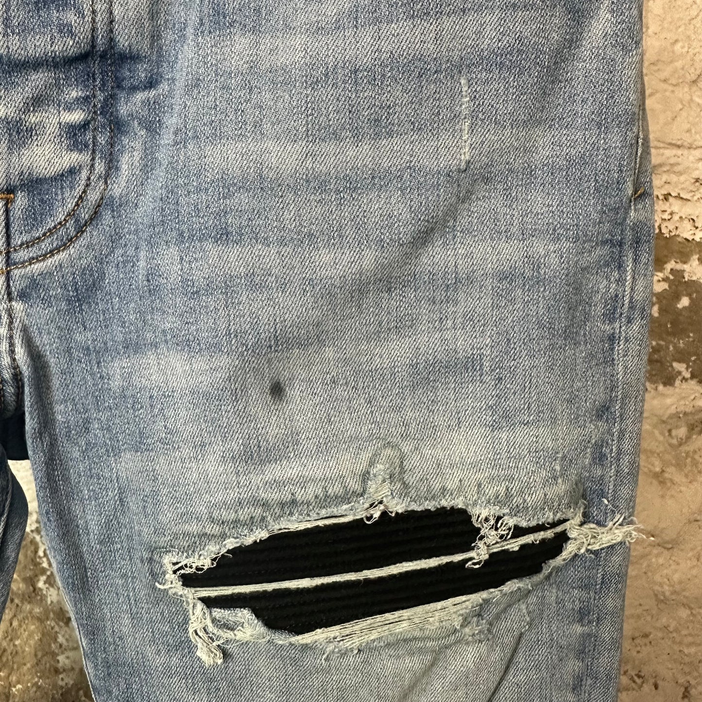 Amiri MX1 Black Suede Blue Denim Jeans Sz 33