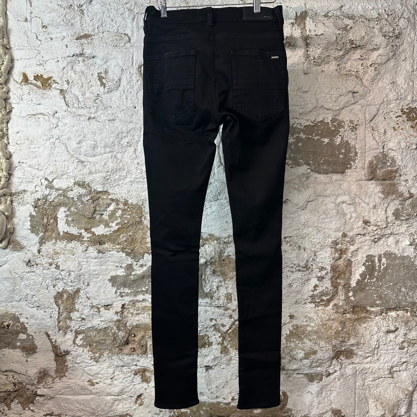 Amiri MX1 Black Leather Black Denim Jeans Sz 29