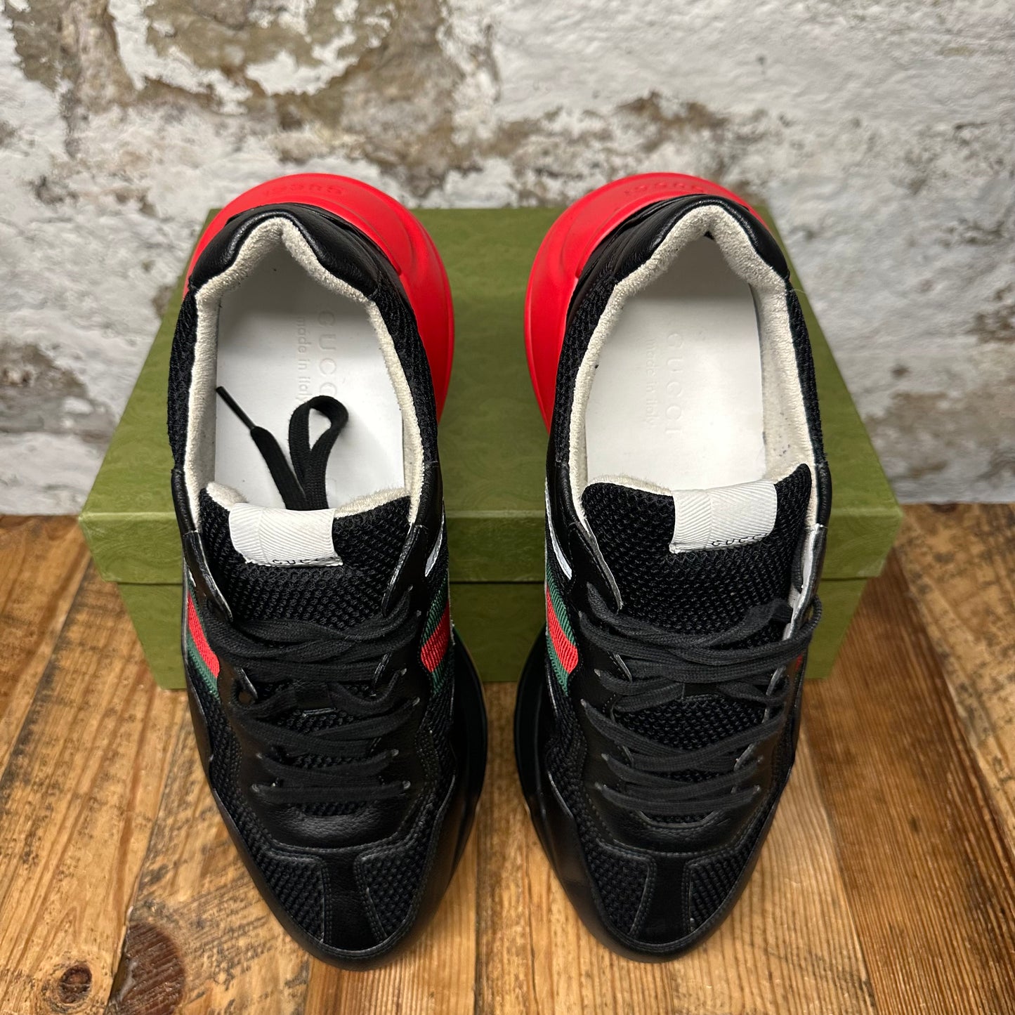 Gucci Rhyton Black Red Green Sneaker Sz 12.5