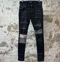 Amiri MX1 Grey Paisley Patch Black Denim Jeans Sz 28