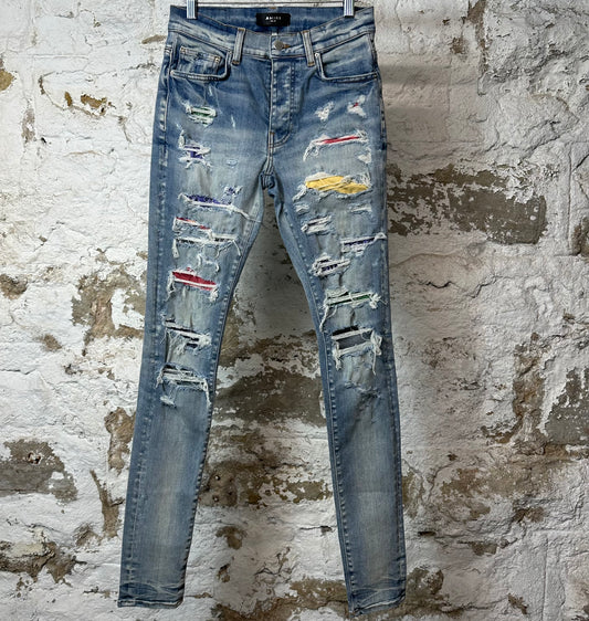 Amiri Multicolor Paisley Blue Denim Jeans Sz 29