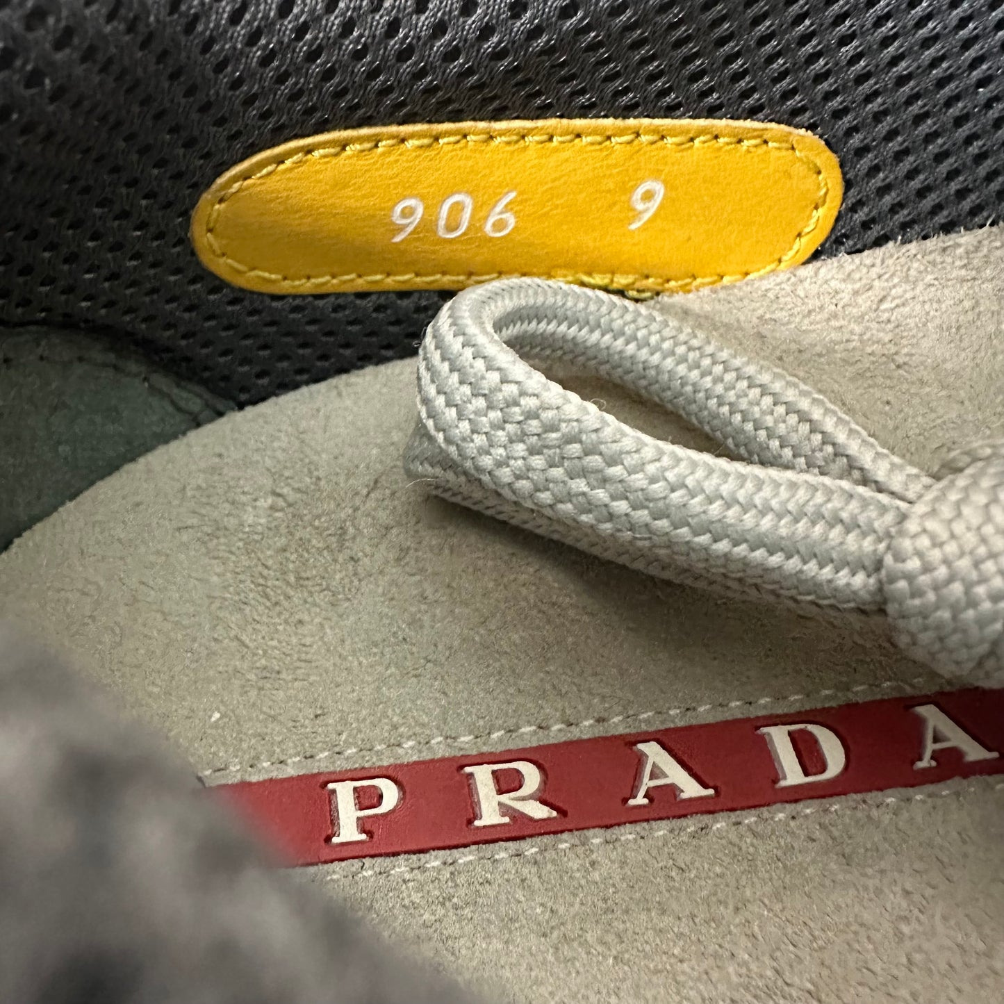 Prada Americas Cup Vintage Yellow Leather Grey Sneaker Sz 9