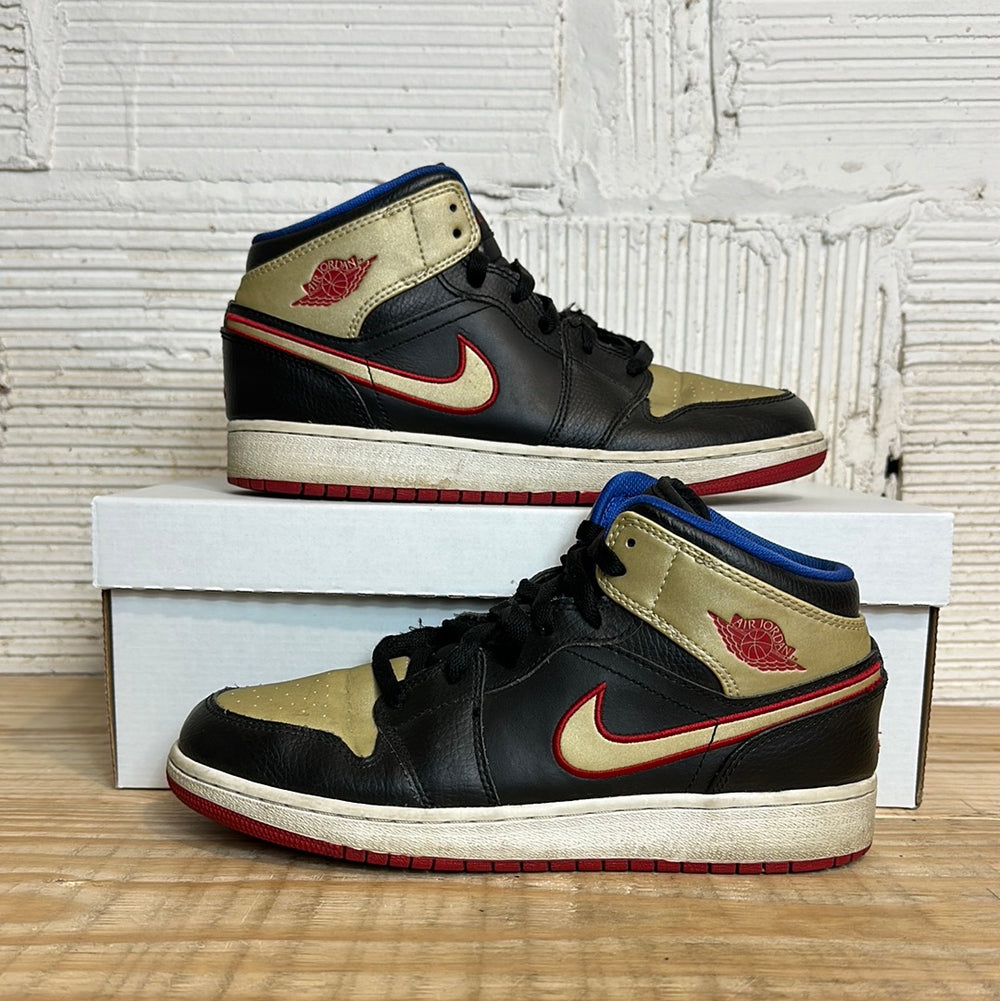 Air Jordan 1 Mid Black Red Gold Sz 7y