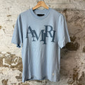 Amiri Leather Stagger Spell Blue T-Shirt Sz XS