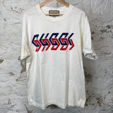 Gucci Navy Red Spellout T-shirt White Sz M