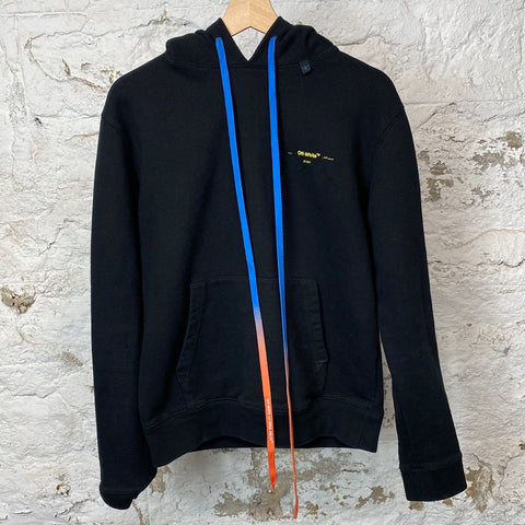 Off White Yellow Painted Diagonals Hoodie Black Sz S