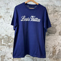Louis Vuitton White Spellout Knit Navy T-Shirt Sz M