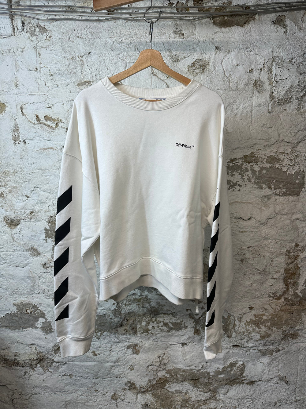 Off White Black Sleeve Line Crewneck White Sz M