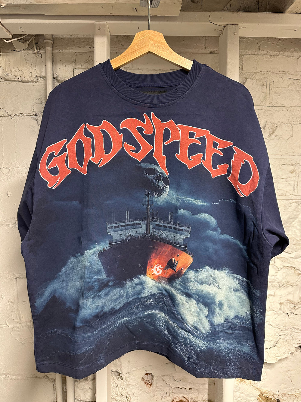 Godspeed Ship T-shirt Navy Sz S
