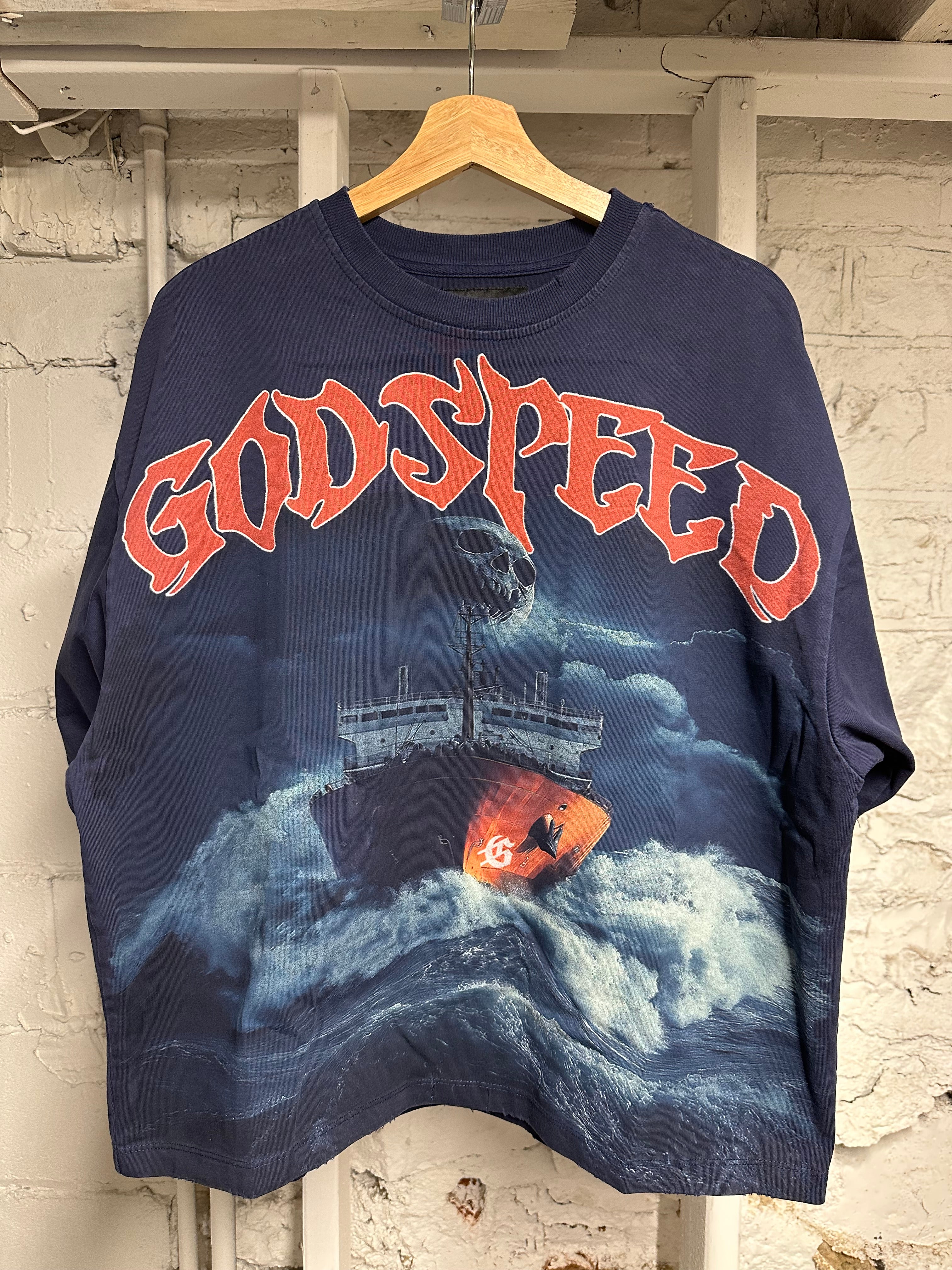Godspeed Ship T-shirt Navy Sz S