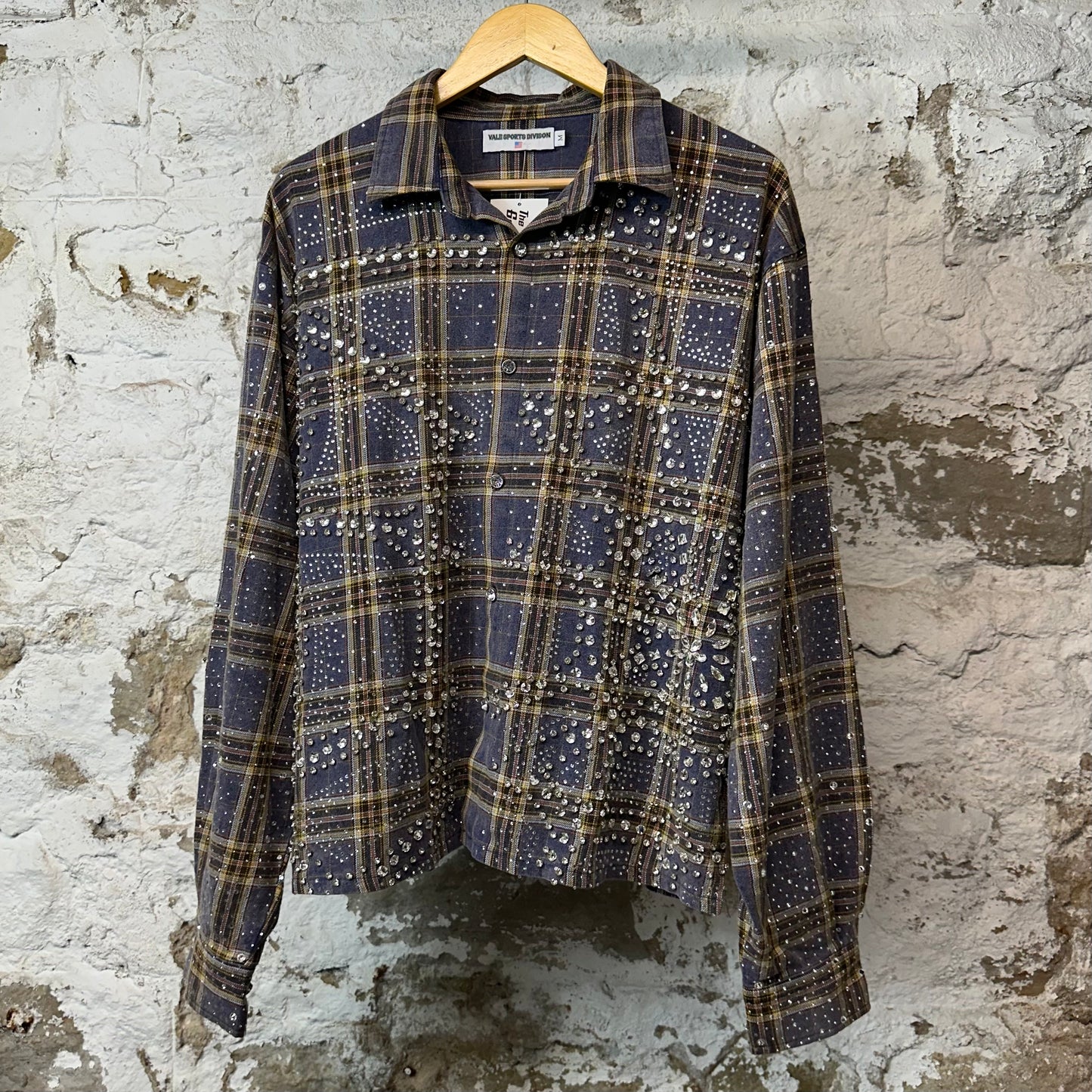 Vale Purple Plaid Rhinestone Button Up Flannel Sz M
