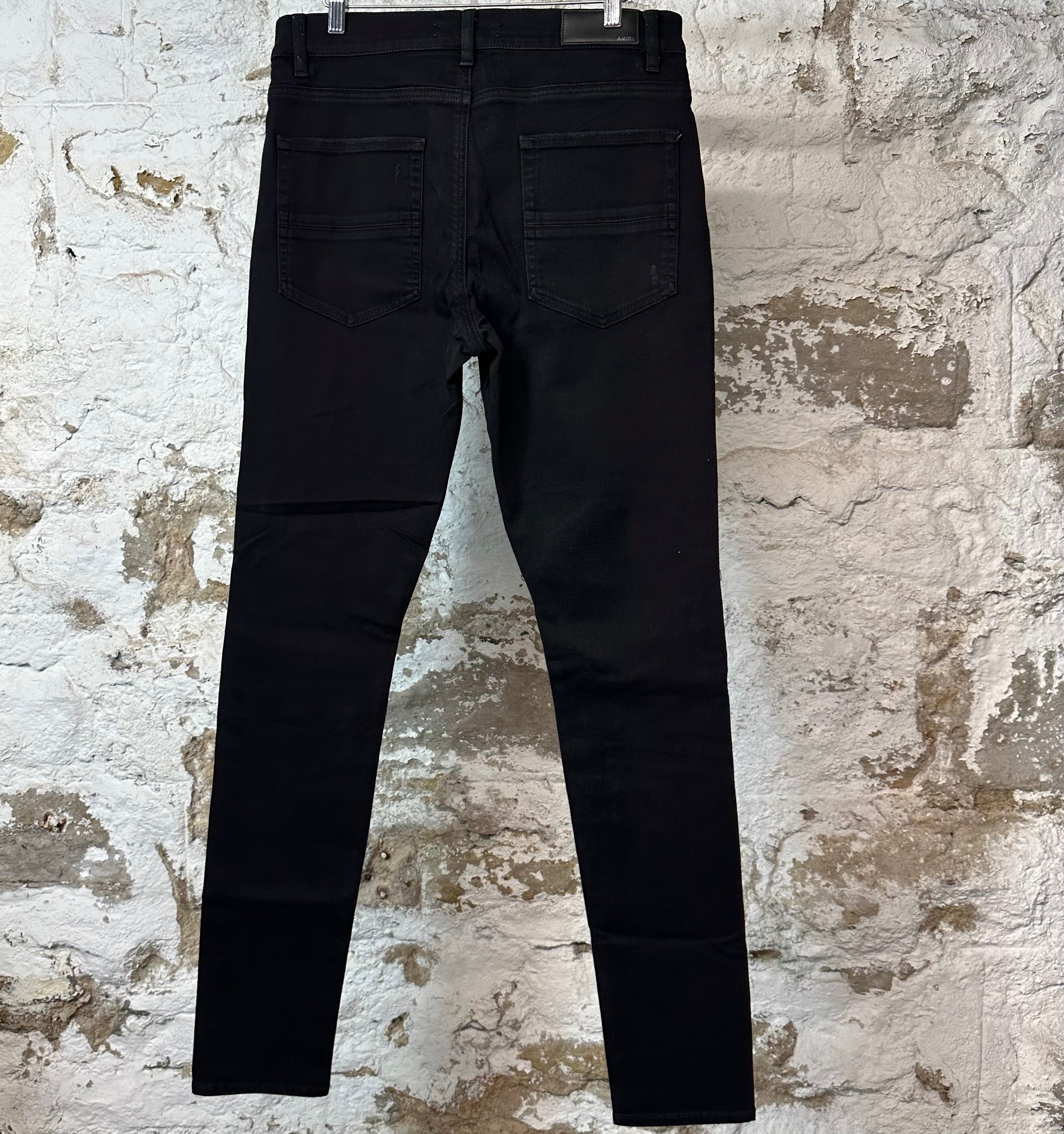 Amiri MX1 Black Leather Black Denim Jeans Sz 34 – The
