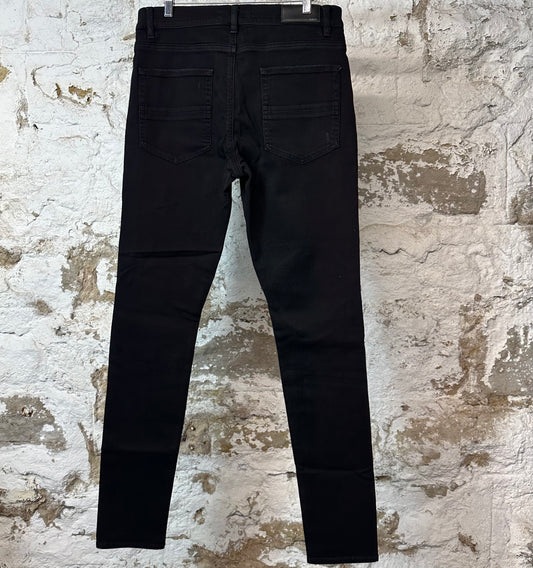 Amiri MX1 Black Leather Black Denim Jeans Sz 34