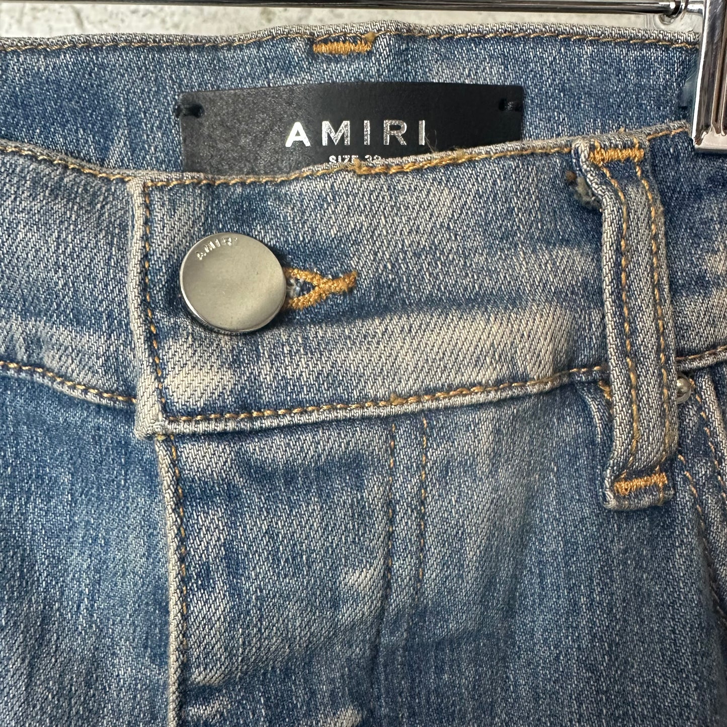 Amiri White MA Stripe Blue Denim Jeans Sz 32