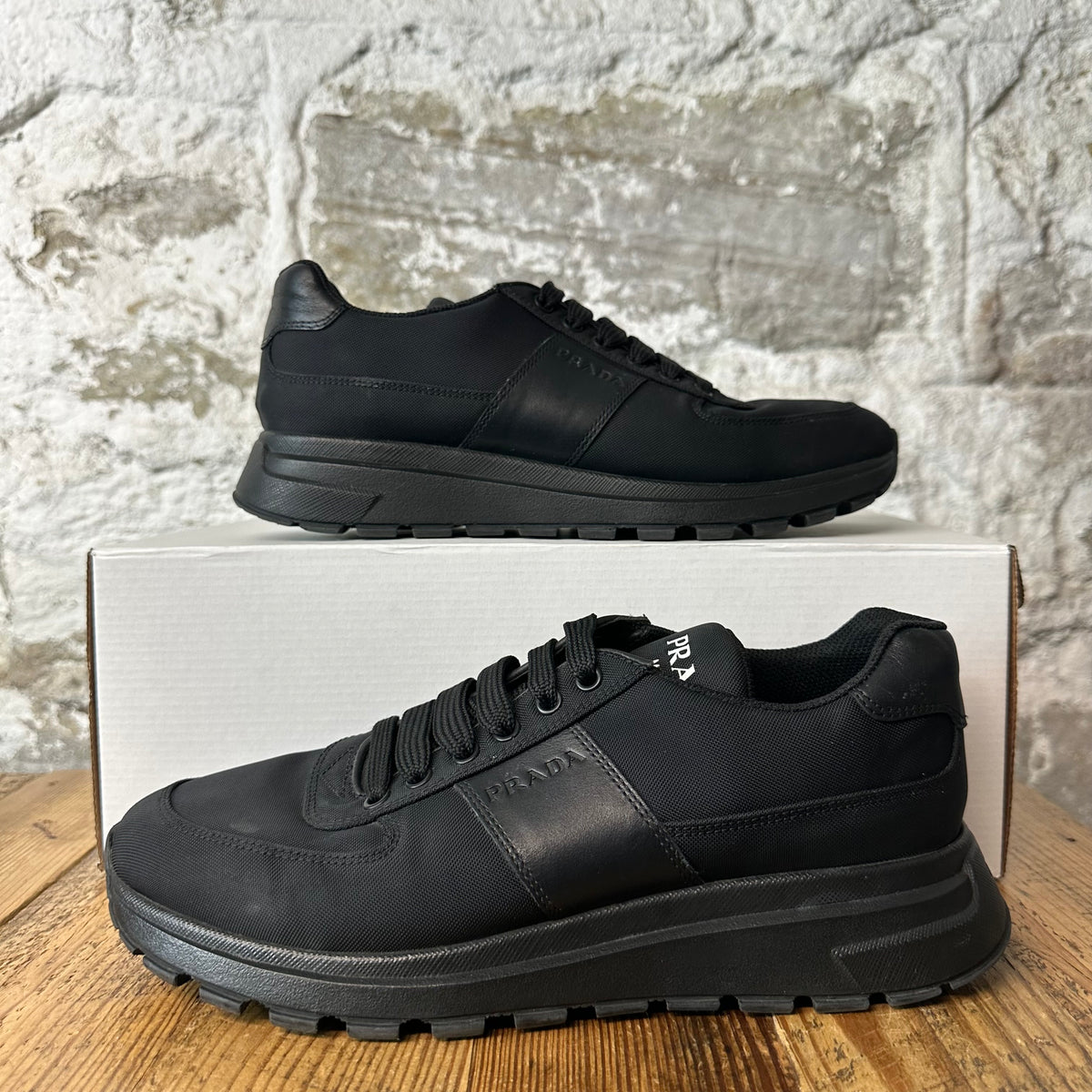 Prada Prax Triple Black Canvas Sneaker Sz 6