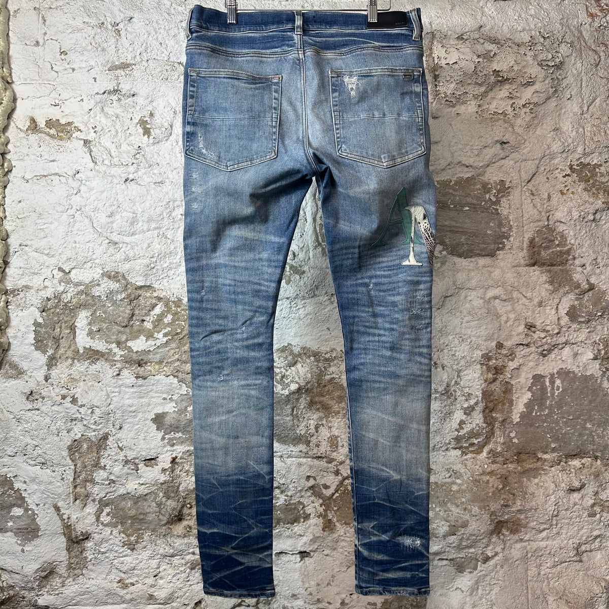 Amiri Stagger Logo Blue Denim Jeans Sz 34