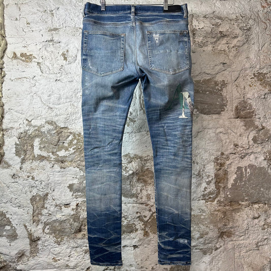 Amiri Stagger Logo Blue Denim Jeans Sz 34