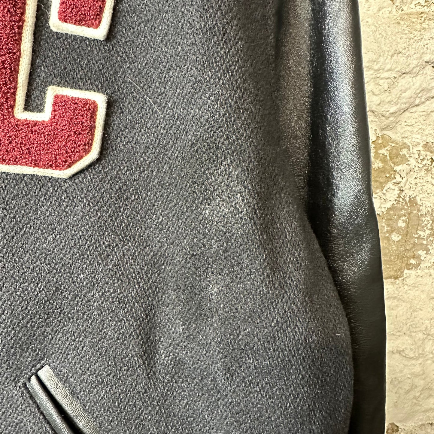 Celine Burgundy C Logo Leather Wool Teddy Jacket Black Sz L (52)