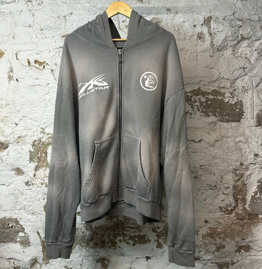 Hellstar Gel Logo Zip Up Hoodie Gray Sz XL