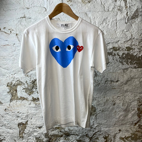 CDG Blue Red Heart T-shirt White Sz S