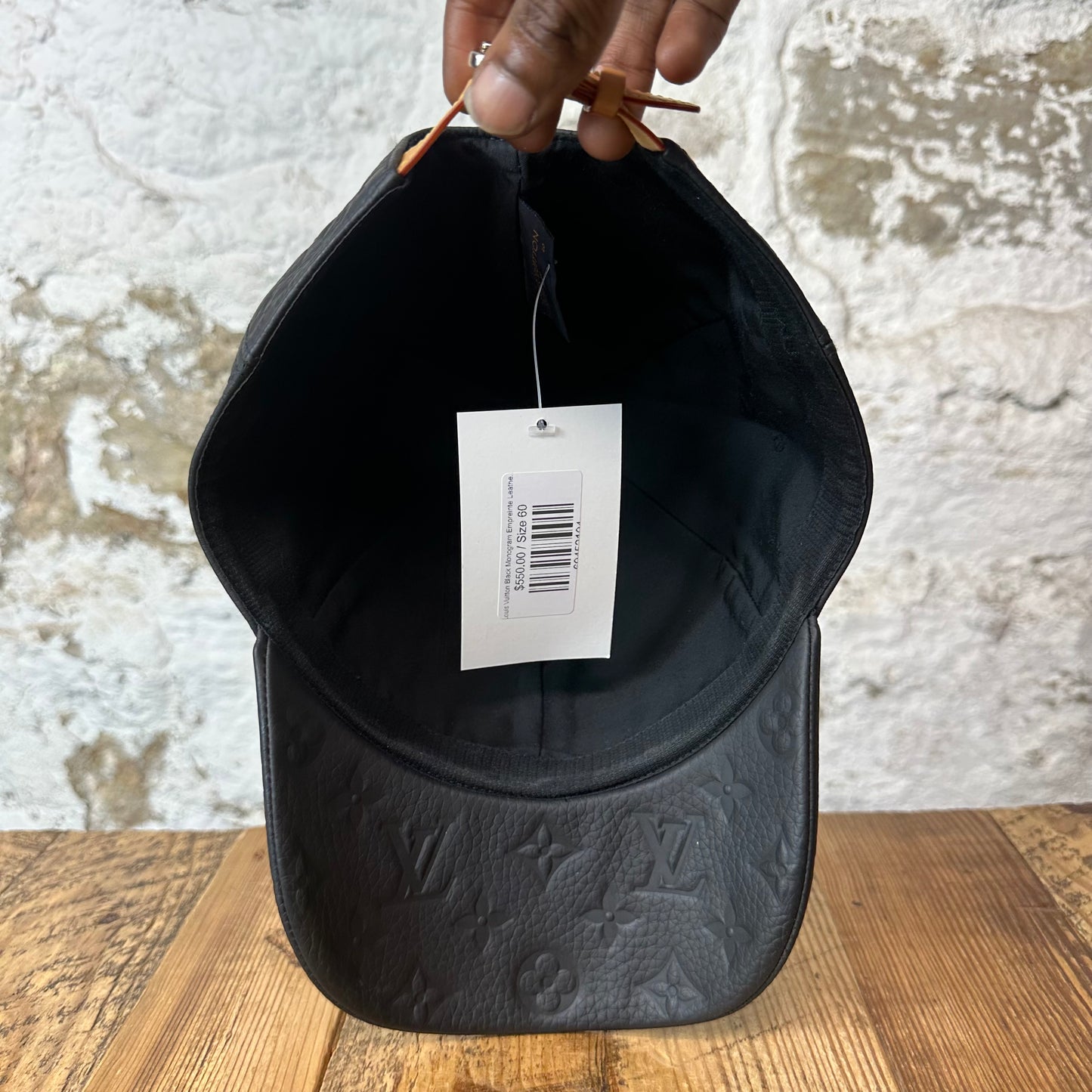 Louis Vuitton Black Monogram Empreinte Leather Hat Sz (60)