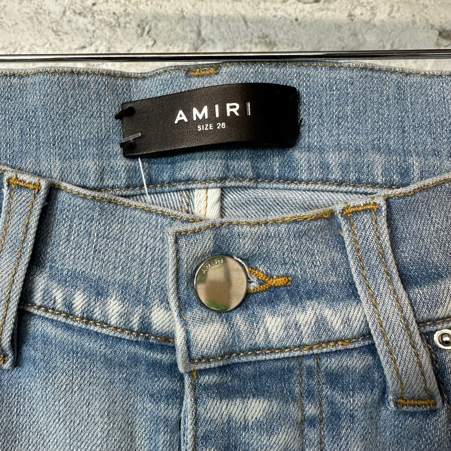 Amiri MX1 Camo Patch Light Blue Denim Jeans Sz 28