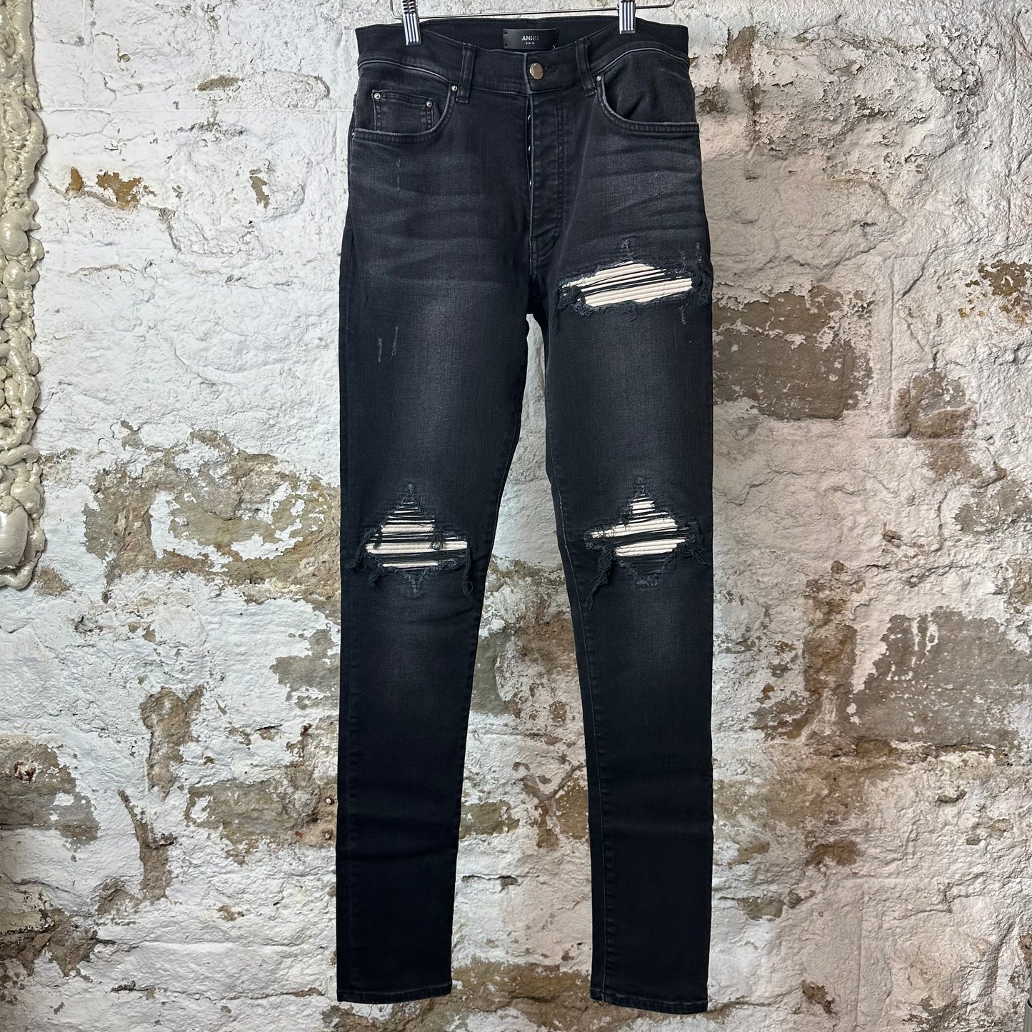 Amiri MX1 Cream Suede Black Denim Jeans Sz 30