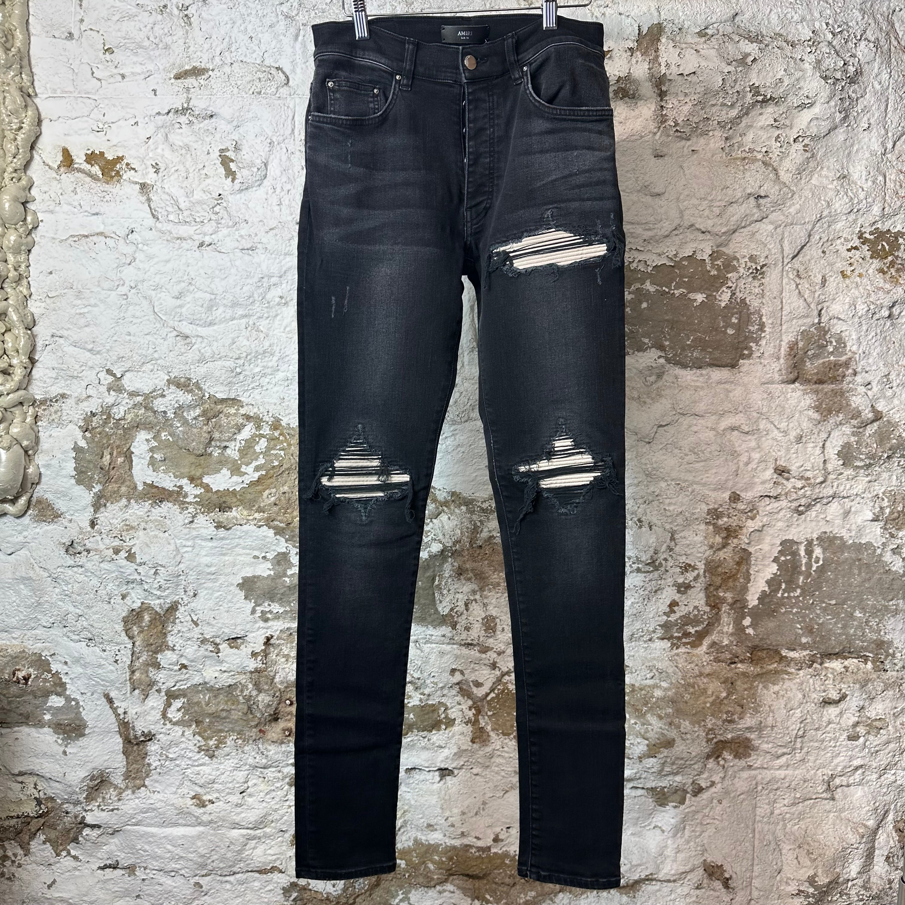 Amiri MX1 Cream Suede Black Denim Jeans Sz 30