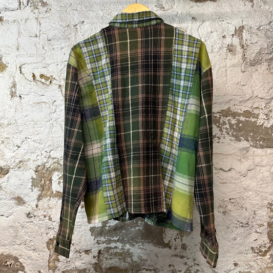 Vale Green Brown Plaid Rhinestone Flannel Sz M