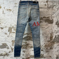 Amiri MX1 Red Suede Spell Blue Denim Jeans Sz 28