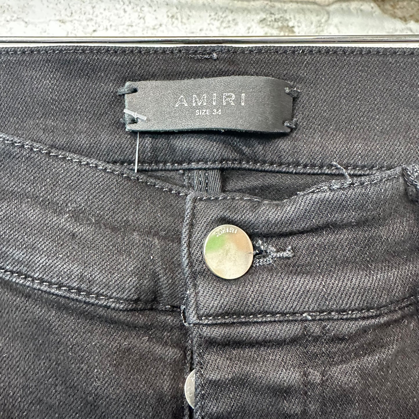 Amiri MX1 Black Leather Black Denim Jeans Sz 34