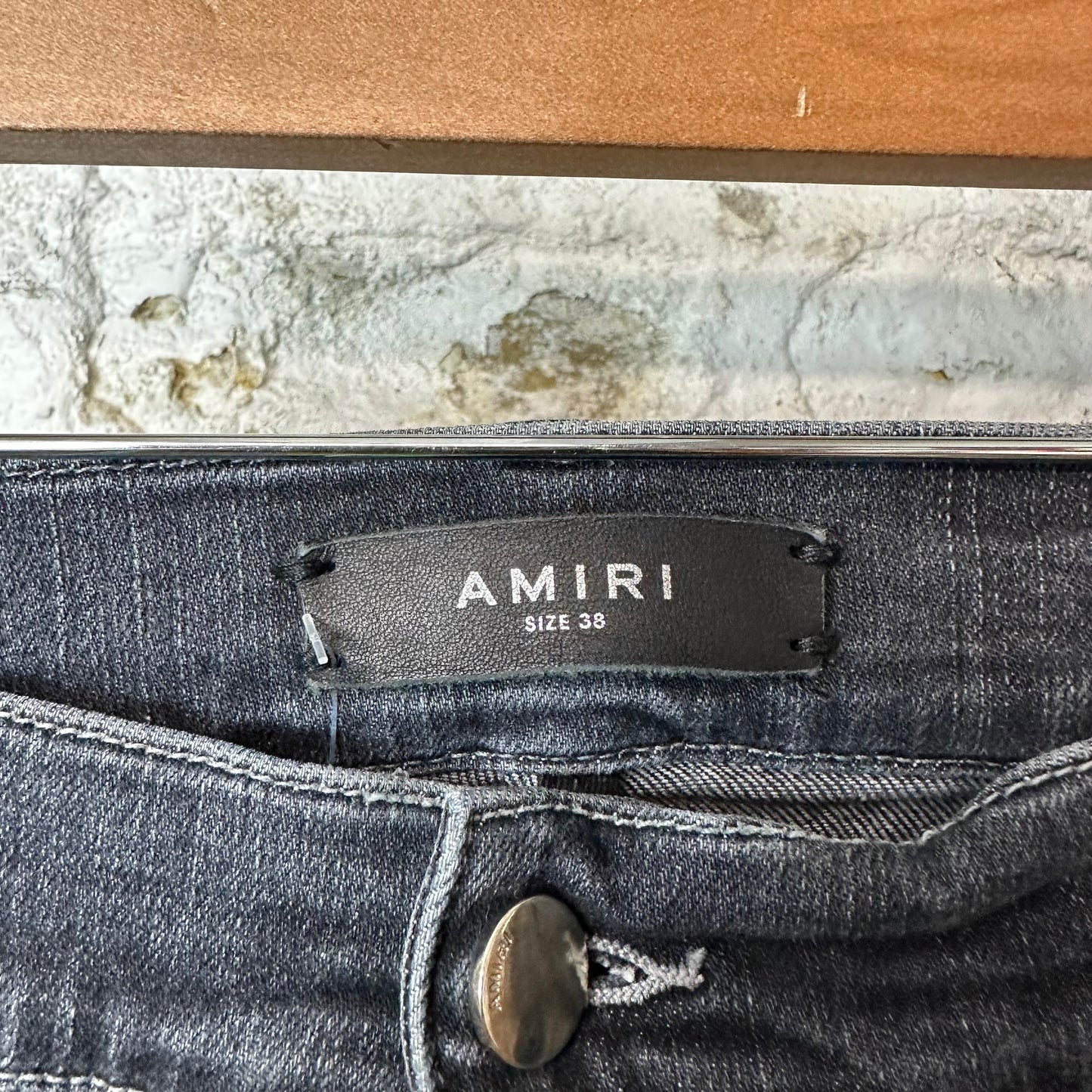 Amiri MX1 Black Paisley Thrasher Grey Denim Jeans Sz 38