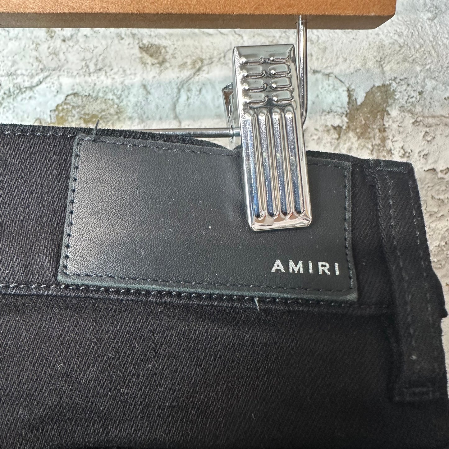 Amiri MX1 Black Leather Black Denim Jeans Sz 29