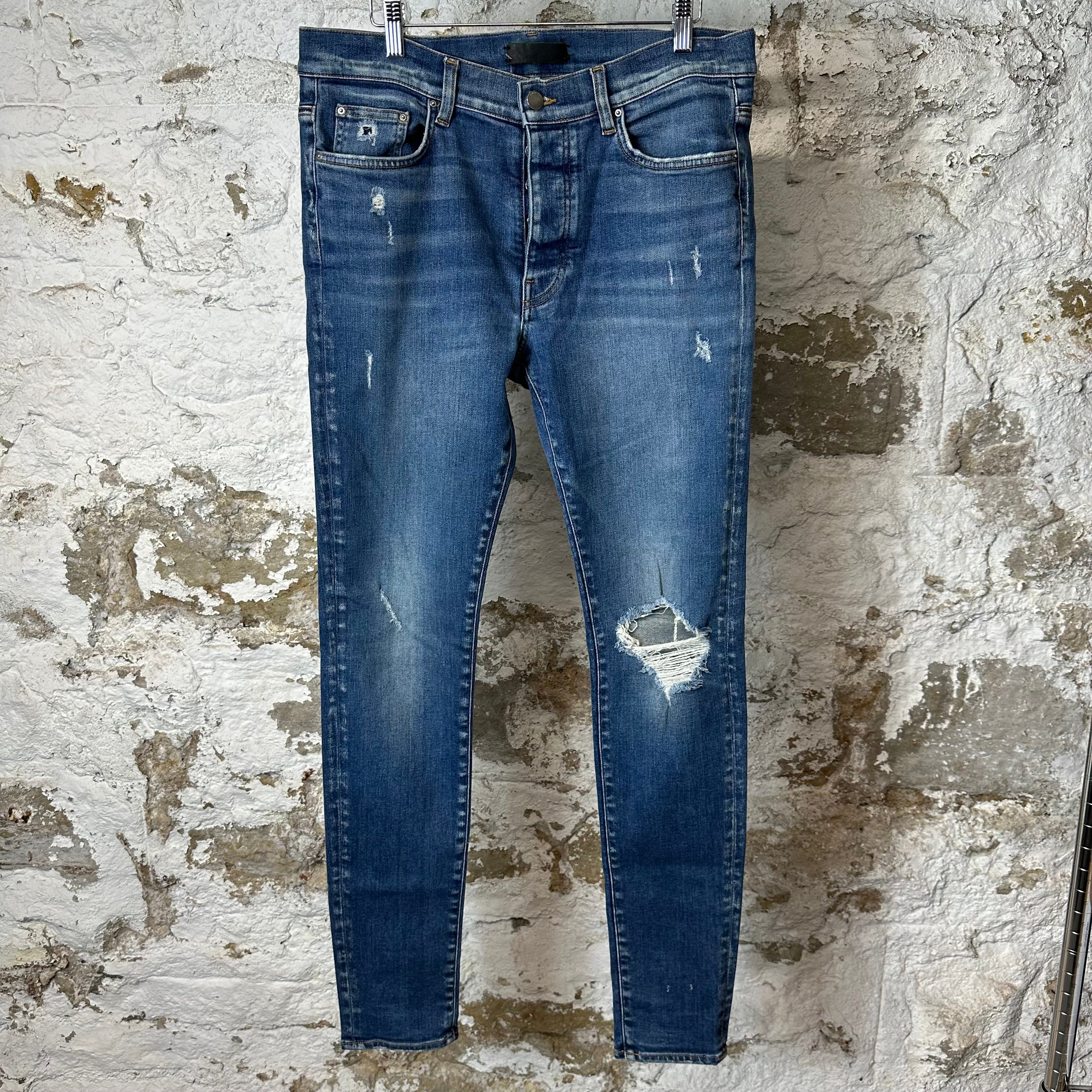 Amiri Knee Hole Dark Blue Denim Jeans Sz 34