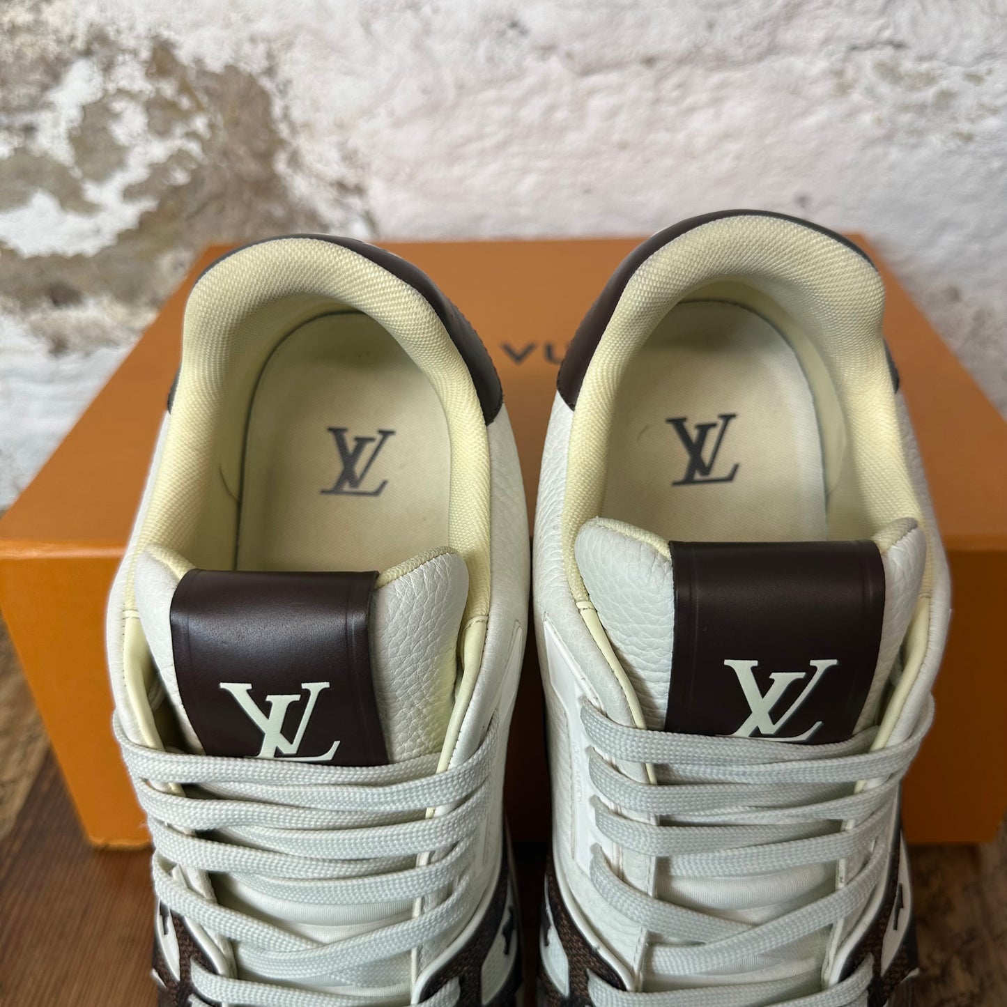 Louis Vuitton Brown Damier Cream Trainer Sneaker Sz 8.5 (7LV)