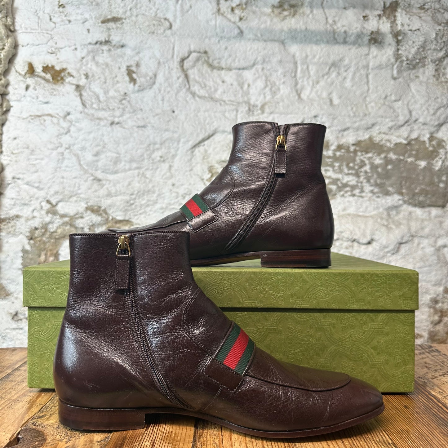 Gucci High Donnie Web Brown Leather Boot Sz 10