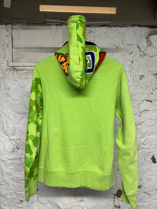 Bape Lime Green Zip Up Shark Hoodie Sz M