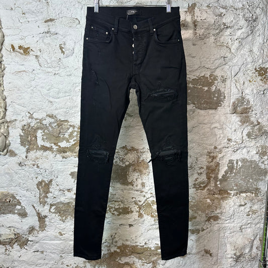 Amiri MX1 Black Leather Black Denim Jean Sz 29