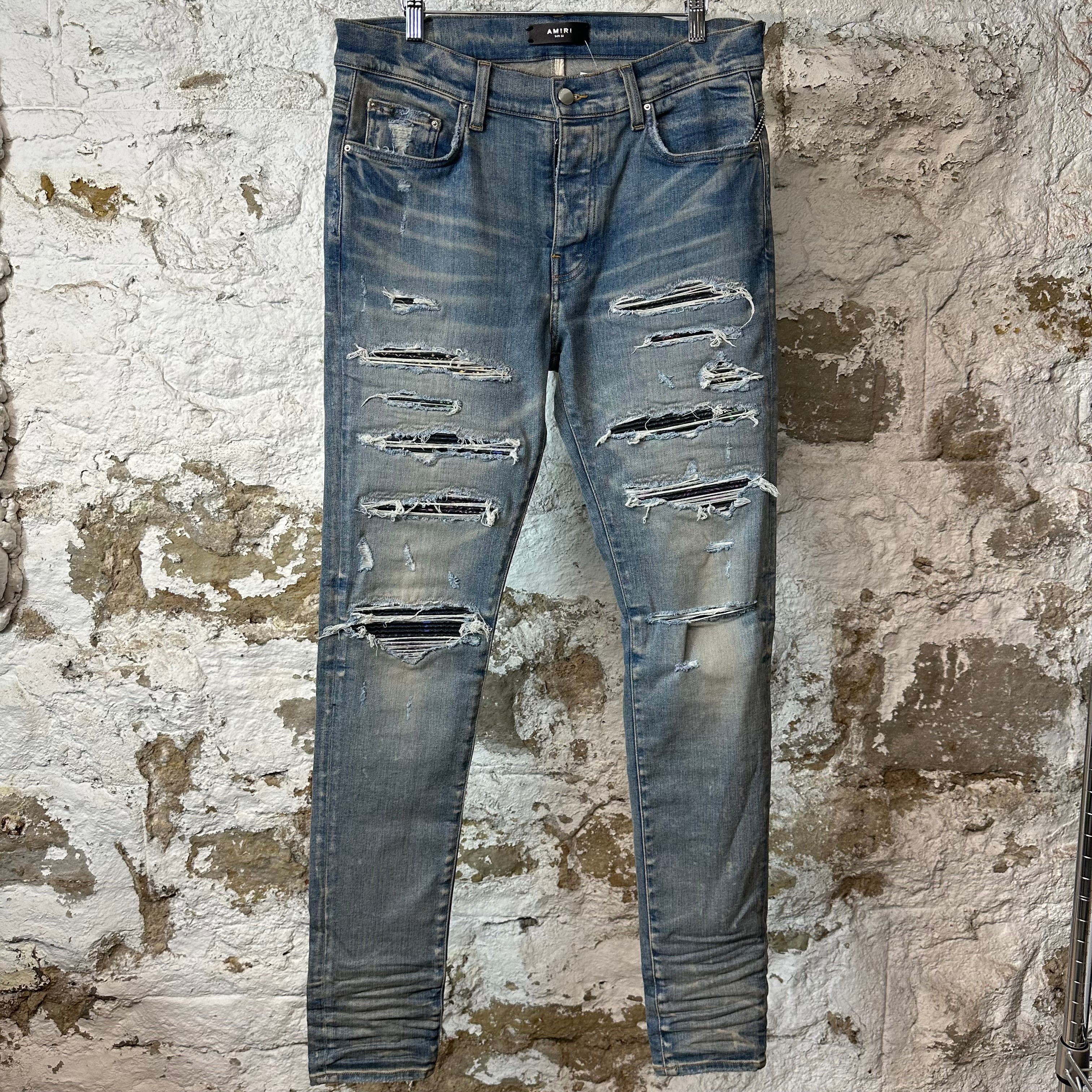 Amiri MX1 Black Multicolor Paisley Blue Denim Jeans Sz 33