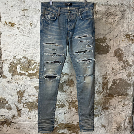 Amiri MX1 Black Multicolor Paisley Blue Denim Jeans Sz 33