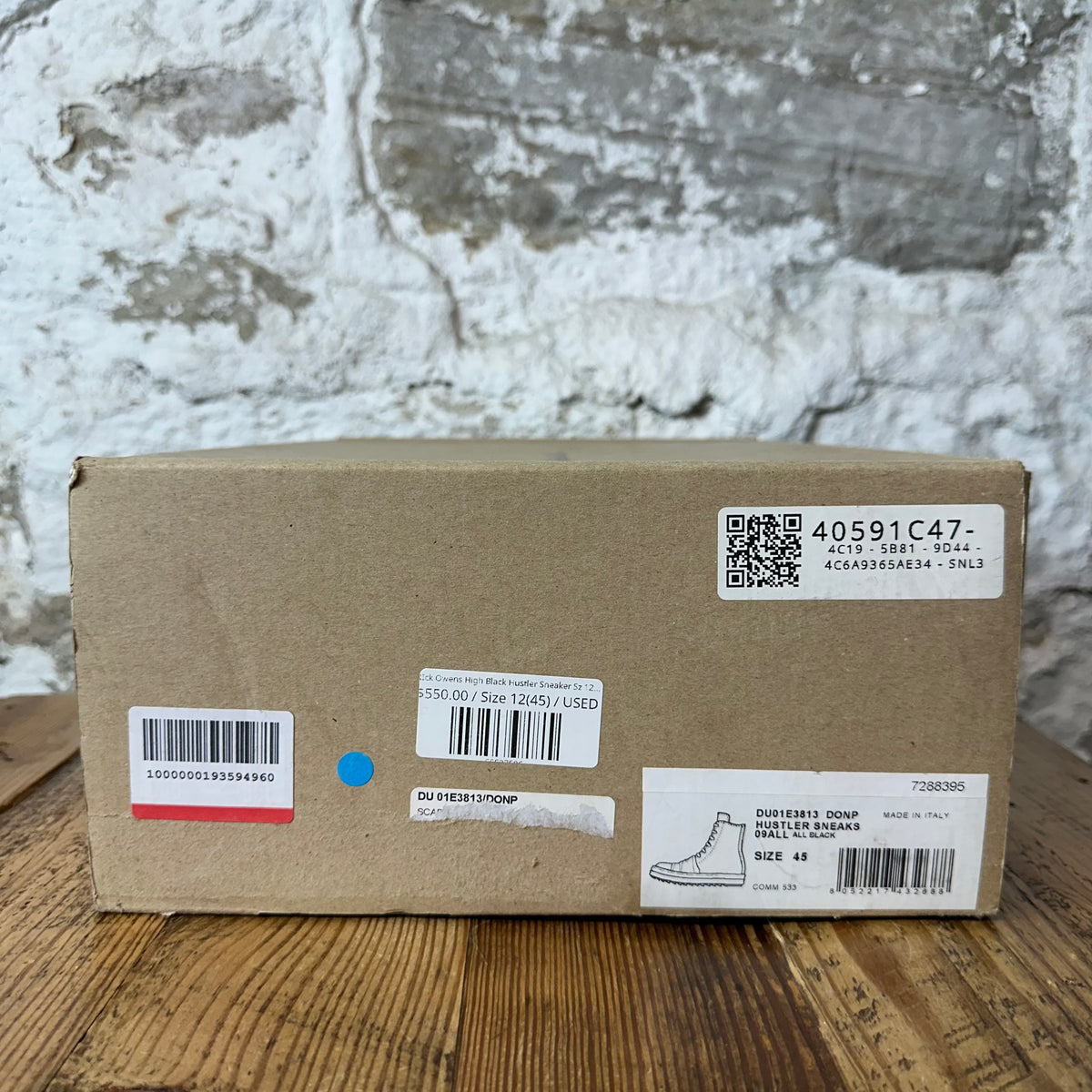 RIck Owens High Black Hustler Sneaker Sz 12 (45)