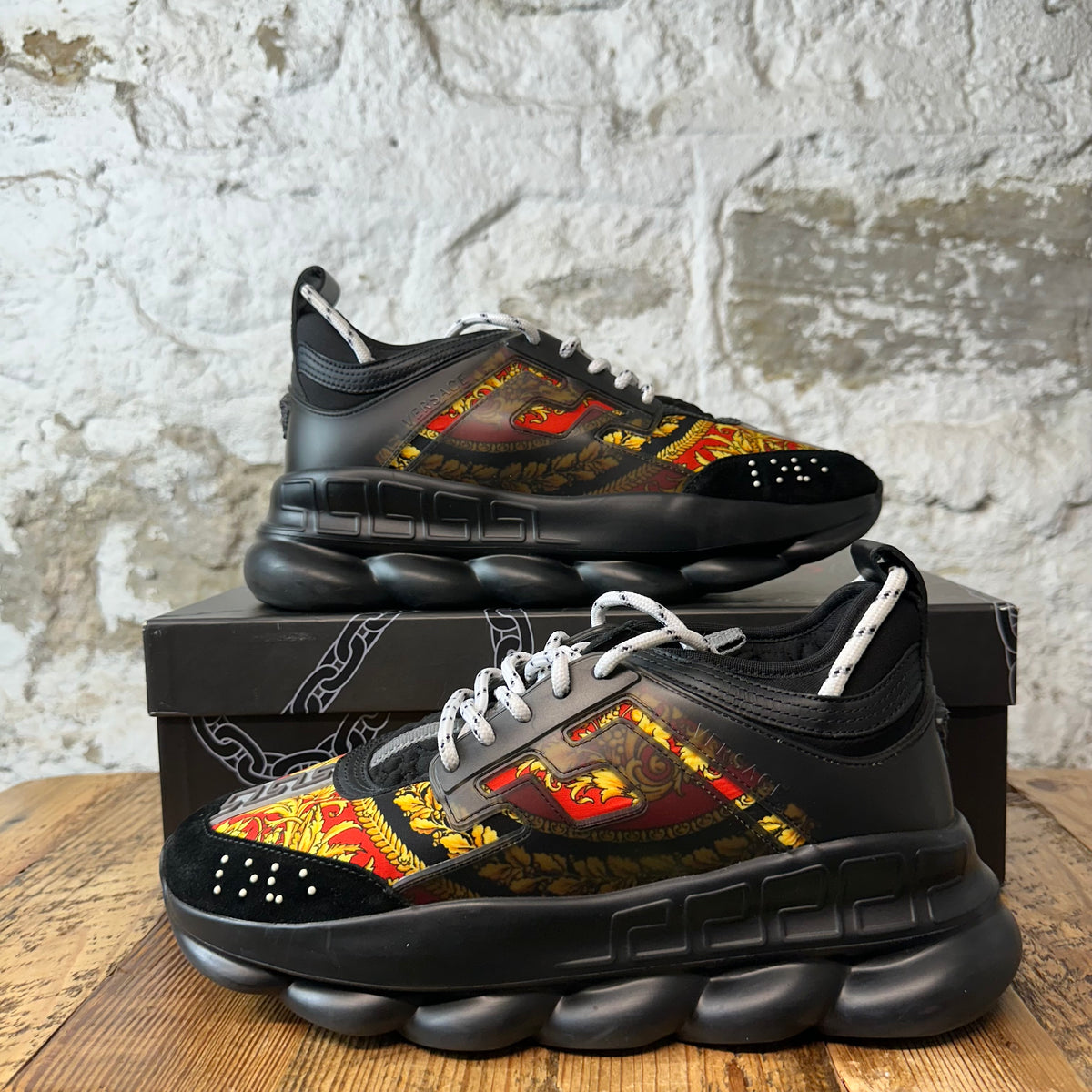 Versace Chain Reaction Barocco Print Black Sneaker Sz 8 (41)