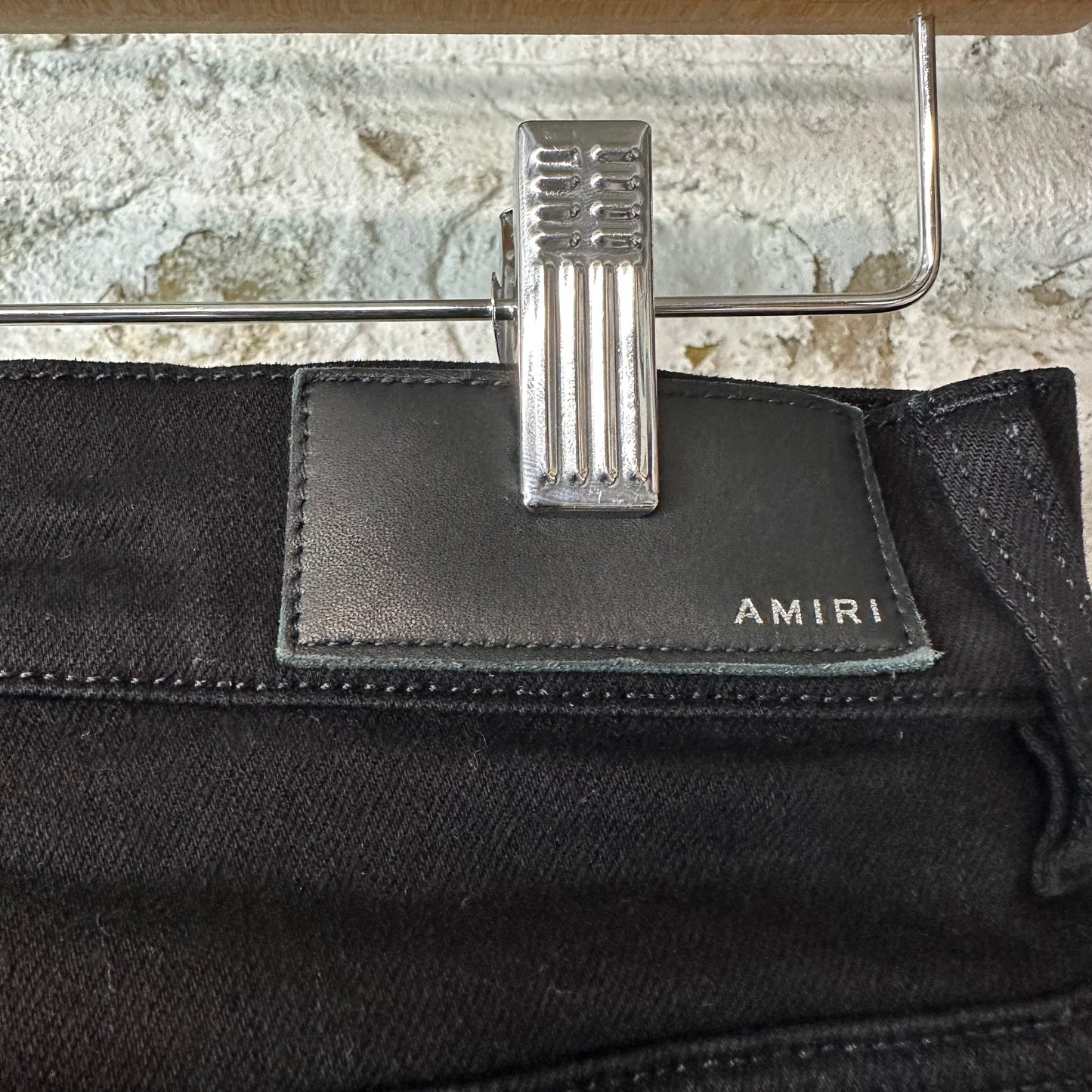 Amiri MX1 Black Leather Black Denim Jeans Sz 29