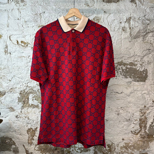 Gucci Navy GG Monogram Polo Shirt Red Sz XXL